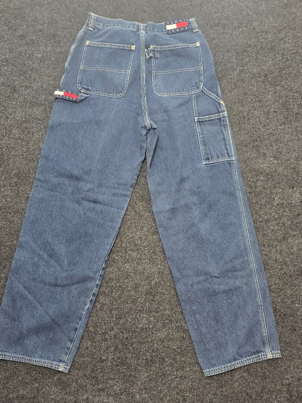 Y2K Tommy Jeans Youth 16 Carpenter Denim Pants Blue Straight Leg Utility Workwea
